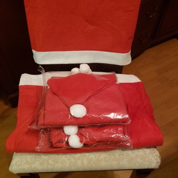 Set of 8 Christmas Santa Hat Dining Room Chair Covers - Picture 5 of 5